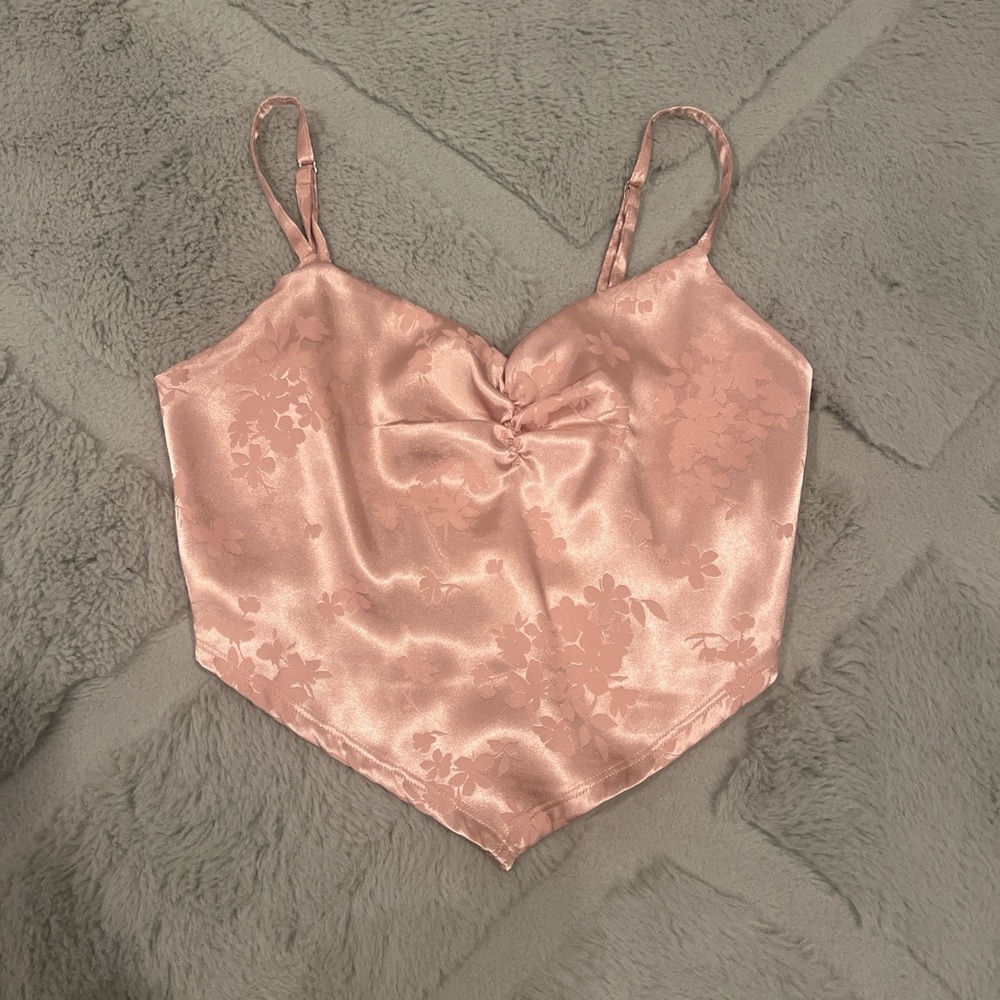 Pink Floral Satin Camisole Top